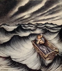 Danae klappede sit barn tæt, illustration fra 