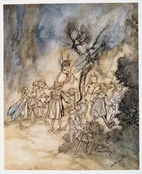 Indtast visse mejere, ordentligt beboede, illustration fra William Shakespeares The Tempest, pub. 1926