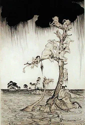 Flood (pen, blæk og akvarel på papir)