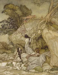 Girls by a Stream, 1906 (pen, blæk og wc)