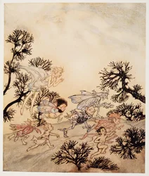 Gå anklage mine nisser for, at de sliber deres led med tørre kramper, illustration fra William Shakespeares The Tempest, pub. 1926