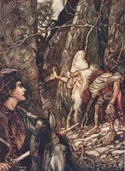 Gode dværg, kan du ikke fortælle mig, hvor mine brødre er? fra The Fairy Tales of the Brothers Grimm, pub. 1909