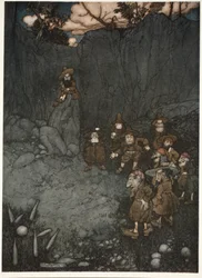Hans far havde set dem i deres gamle hollandske kjoler spille på nipins., fra Rip Van Winkle ved Washington Irving, pub. 1910