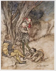 Ill kiss they foot: Ill sværger mig selv emnet, illustration fra William Shakespeares The Tempest, pub. 1926