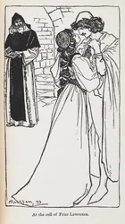 Illustration af de stjernekrydsede elskere i Romeo og Julie.