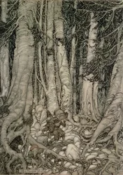 In the Forest with a Barrel fra Rip Van Winkle skrevet af Washington Irving (1783-1859), 1905
