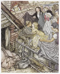 »Netop som svinedrengen fik det seksogfirsindstyvende kys«, illustration til »Svinedrengen« af Hans Christian Andersen
