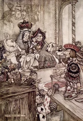 Knave foran kongen og hjerternes dronning, illustration til "Alice