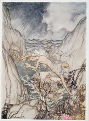 Kongens skib ligger sikkert i havn, illustration fra William Shakespeares Stormen, udgivet 1926