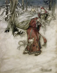 Julemanden, illustration fra Arthur Rackhams Billedbog, 1907, udgivet 1913 (pen, blæk & wc på papir)