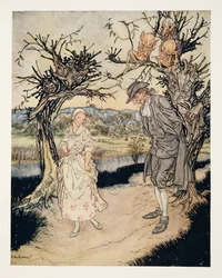 Saunting along in the Twilight.., fra The Legend of Sleepy Hollow af Washington Irving (1783 - 1859), pub. 1928