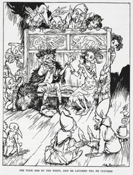 "Hun tog ham i håndleddet, og han lo, indtil han klukkede". Elfinpiger og nisser. Illustration til 