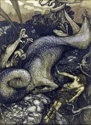 Dragedræberen Siegfried - Sigurd Dragedræberen af ​​Rackham, Arthur (1867-1939)
