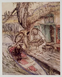 Sove that under your feet, sagde han til Mole, da han gik ned i båden, fra Wind in the Willows af Kenneth Grahame (1859 - 1932), pub. 1940