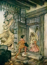 Efter at have taget slottets nøgler låste Jack alle dørene op, illustration til „Jack the Giant Killer“ fra „English Fairy Tales Retold by F. A. Steel“