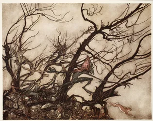 Indianerne betragtede dem som åndernes bolig., fra Rip Van Winkle af Washington Irving, pub. 1910