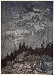 Kaatskill-bjergene havde altid været hjemsøgt af mærkelige væsener., fra Rip Van Winkle af Washington Irving, pub. 1910