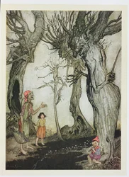 Træerne og øksen, illustration fra Æsops fabler, udgivet af Heinemann, 1912