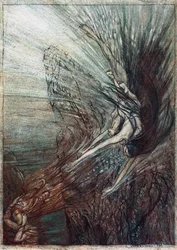 Rhinpigernes boltring. Illustration til Rhinegold og Valkyrien af Richard Wagner,