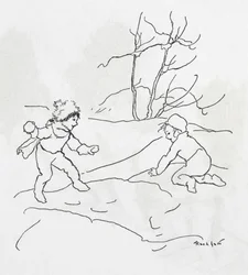To børn i sneboldkamp