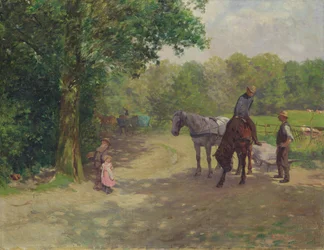 Landskab med hest og vogn (olie på lærred)