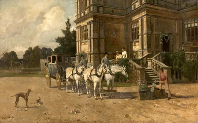 Set forfra af Wollaton Hall, Nottingham med hest og vogn, ca. 1880-1906