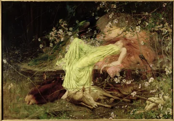 Et eventyr: "Alle syntes at sove, den frygtsomme hare på form" - Scott, ca. 1895 (olie på lærred)