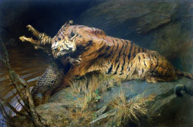 Tiger og krokodille (olie på lærred)