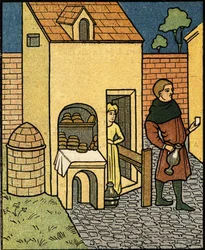 Et bageri i det 16. århundrede efter en miniature fra perioden.