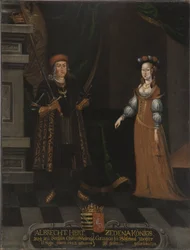Albert III af Sachsen, kendt som den frygtløse og Sidonie de Boheme (Zdena de Podebrady) (olie på lærred)