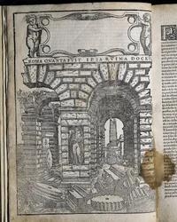 Arkitektur og perspektivisk arbejde - SERLIO, Sebastiano (1475-1554). Italiensk manieristisk arkitekt, som var en del af det italienske hold, der byggede Fontainebleau-paladset. Tutte driver architettura og prospetiva. SPANIEN. KASTILIEN OG LEON. Salamanca