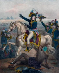 Bonaparte taler til sine tropper i Egypten den 12. juli 1798 (kobberstik)