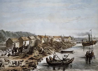 Chile (1854). Havnen i Huasco. Litografi.