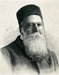 DUNANT, Henri (1845-1923). Grundlægger af Røde Kors (1863). Nobels fredspris i 1901. Portræt. Gravering.