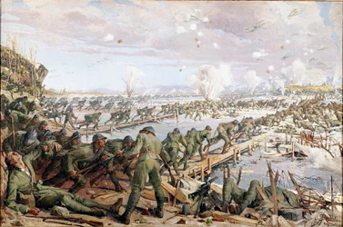 Første Verdenskrig: Slaget ved Piave i juni 1918 (Akvarel )