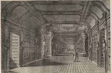 Interiør af det gamle bibliotek i Saint Genevieve (Sainte Genevieve) i det 18. århundrede.
