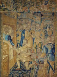 Kong Henrik III (1551-1589) på sit dødsleje, myrdet af munken Jacques Clément den 1/08/1589