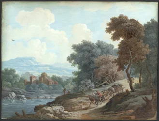 Landscape with a River (akvarel og bodycolour på papir)