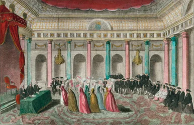 Patriotiske gaver, 27. september 1789: de mest fremtrædende kunstneres hustruer mødte frem i Nationalforsamlingen og stillede en æske fyldt med smykker på bordet.