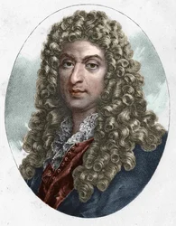 Portræt af Jean Baptiste Lully, fransk komponist af italiensk oprindelse.