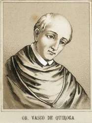 QUIROGA, Vasco de (1470-1565). Første biskop i Michoacan, Mexico, og en af dommerne (oidores) i den anden Audiencia, der styrede Ny-Spanien. Litografi.