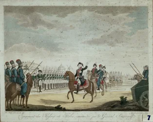 Russisk lejr i Italien i 1799 under ledelse af prins og feltmarskal Alexander Suvorov (farvetryk)