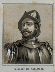 SANDOVAL, Gonzalo de (1497-1527). Spansk conquistador i Ny Spanien (Mexico). Gravering.