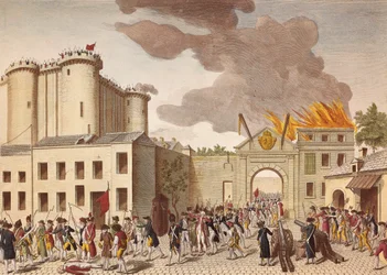 En folkemængde stormer Bastillen den 14. juli 1789 under den franske revolution.