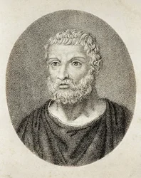 THALES af Milet (6. århundrede a. C-s. VI f.Kr.). Portræt af Thales af Milet. Gravering.