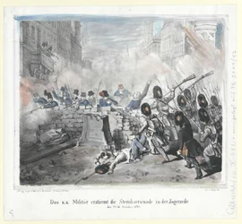 Det k. k. militær stormer Sternbarrickade i Jaegerzeile den 28. oktober 1848