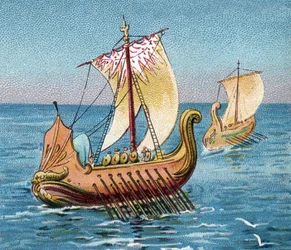Trireme Antikke græske fartøjer - Det gamle Grækenland: Græsk trireme, antik kampgalease.