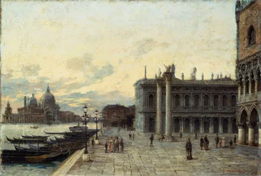 Markuspladsen i Venedig, af Arturo Ferrari (1861-1932), olie på lærred, 32,5x48 cm