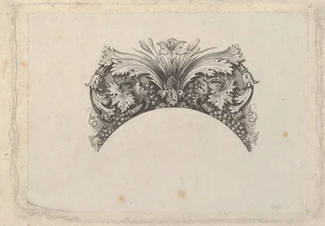 Buet rammeelement til seddel, med akantus- og vinblade, lilje og druer..., ca. 1824-37.