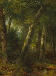 Skov i morgenlyset, ca. 1855.